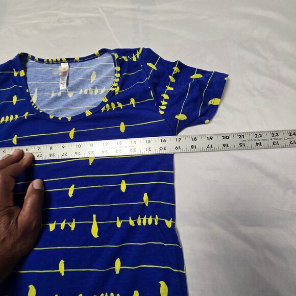 LuLaRoe Pullover shirt XXS Blue and gold birds on a wire Pre-owned - Picture 4 of 9